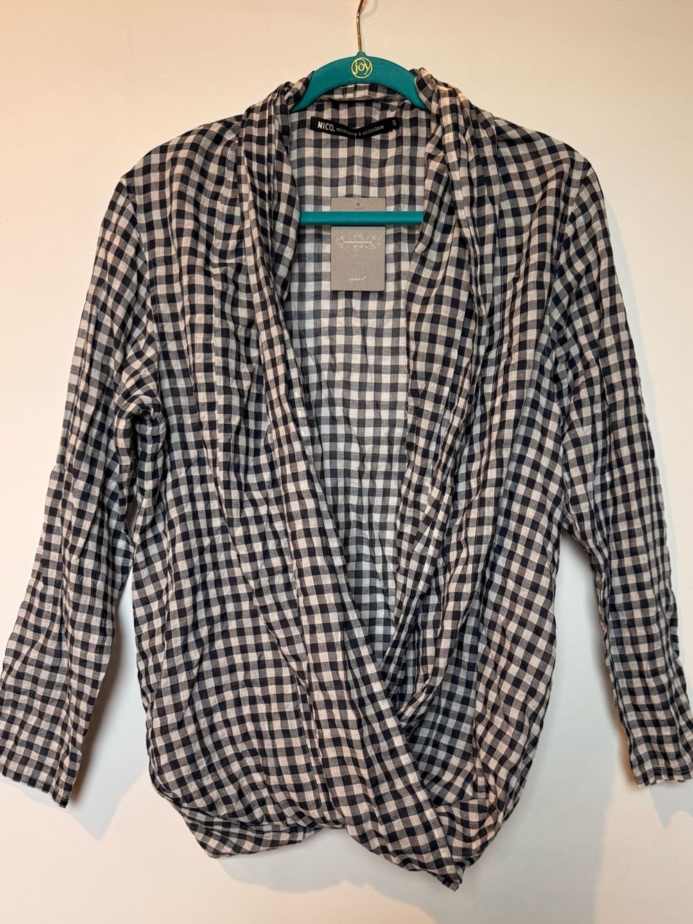 Anthropologie Black and White Gingham Wrap-Style Top